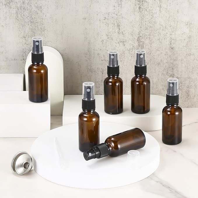 ALIFEIA 1 oz ml Amber Glass Spray Bottles,Small Empty Fine Mist Refillable Travel Spray Bottle for Cleaning,Perfume,Aromatherapy,Cosmetic Sprays,Hair,Essential Oils with Fine Mist Dispenser（6 Pack）