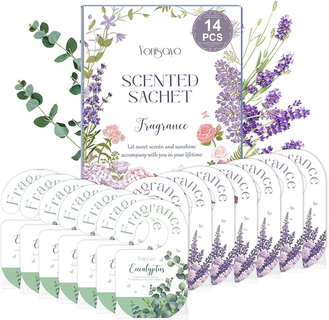 14 Packs Lavender & Eucalyptus Sachets Bags for Drawers and Closets, Long Lasting Scented Sachets Air Fresheners, Natural Odor Eliminator, Home Fragrance Potpourri Bag for Everywhere