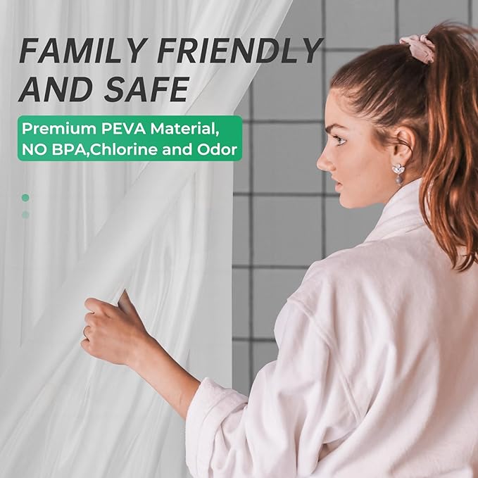 AmazerBath Frosted Shower Curtain Plastic 72x72 Inches, Heavy Duty Shower Curtain Waterproof, Thick PEVA Shower Curtains for Bathroom with 3 Big Clear Weighted Stones and 12 Rustproof Grommets
