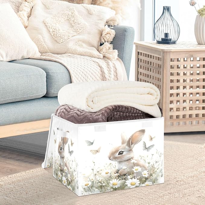 senya Easter Baskets Collapsible Storage Bins with Lids, Bunny Butterfly Flower B Storage Boxes Clothes Baskets for Organizing