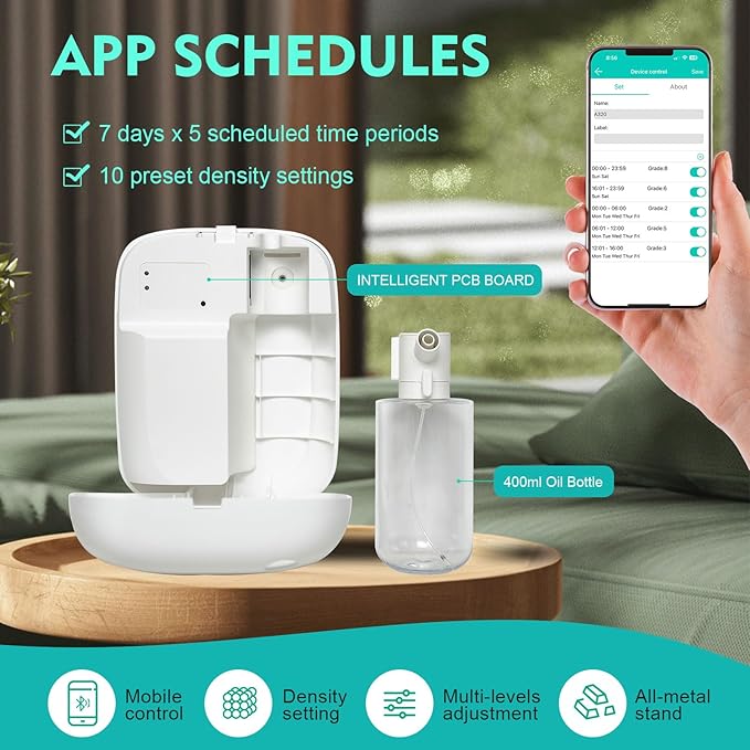 Scent Air Machine for Home, 400ml & 2000 Sq. Ft Coverage, Bluetooth Waterless Essential Oil Diffuser for Essential Oils, Smart Aroma Fragrance Machine for Large Room, Hotel, Spa, Office, Business