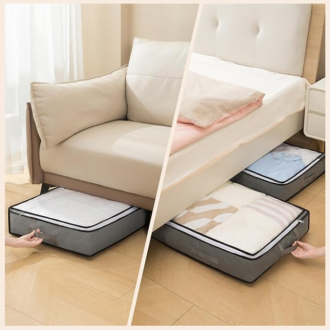 Fasolara 90L Under Bed Storage Containers, Closet Organizers and Storage Bins, Foldable Underbed Storage Bags for Blanket, Clothing, Comforter, Sweaters, Pillows, Linen Sheets, Wrapping Paper, black