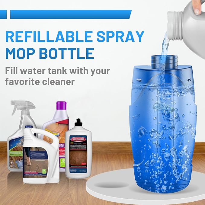 IOPRETTY Microfiber Hardwood Floor Mop - Wet Dry Spray Mop with 4 Washable Pads for Tile Wood Laminate Vinyl Marble Home Kitchen - 500+ ML Refillable Bottle Dark Blue