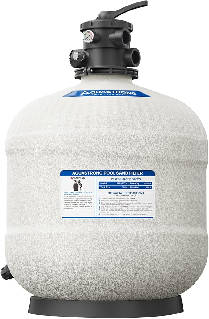 Aquastrong Sand Filter System with 6-Way Valve, Top-Mount Valve Pool Sand Filter, 26in Pool Filter Fits all Inground Pools Up to 42000 Gallons