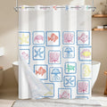Double Layer Shower Curtains, No-Hook Cute Shower Curtain with Snap-in Weighted Shower Curtain Liner, Water Repellent & Quick-Dry Bath Tub Curtain, Cartoon Ocean Creature Stamp Pattern, 71"W x74"L
