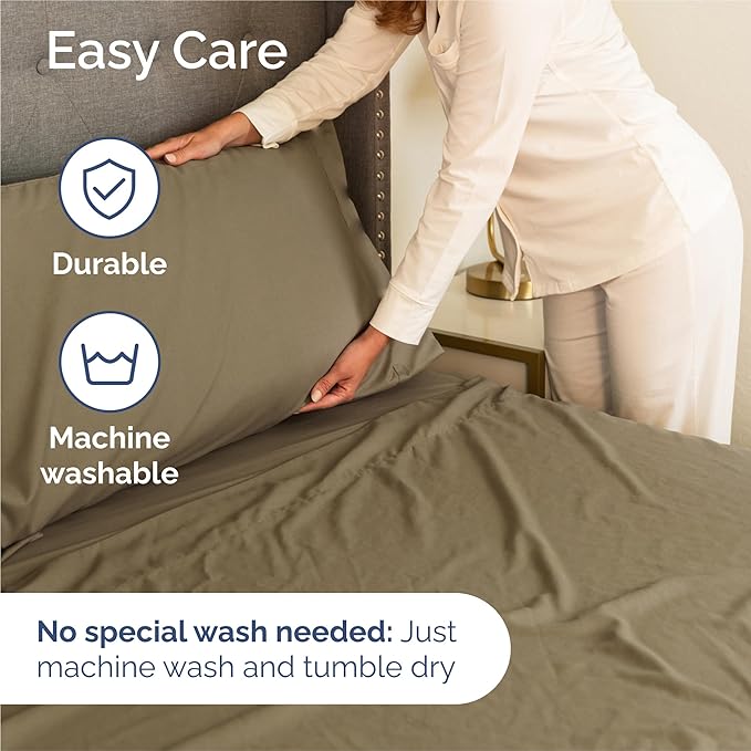 Twin 4 Piece Sheet Set - Comfy Breathable & Cooling - Ultra Soft Hotel Luxury Bedding Set with 8-16 Inch Deep Pockets - 1 Flat & 1 Fitted Sheet & 2 Pillowcases - Cozy, Wrinkle Free & Easy Care - Khaki
