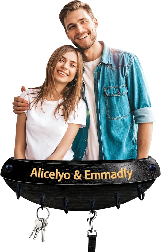 Custom Realistic Family/Couple Photo Wall Mounted Hooks Personalized 2D Flat Couple Photo Realistic Style Key Storage Holder for Lover Husband Wife Coat Rack Home Gift for Culb Living Room Hallway