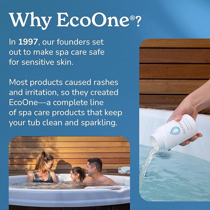 EcoOne Spa Monthly | Gentle All-Natural Spa Treatment | Conditioning Hot Tub, Pool, & Spa Cleaner | Above, In-Ground, or Inflatable Hot Tub Cleaner Stabilizes pH & Alkalinity, 8 Oz, (6-Pack)