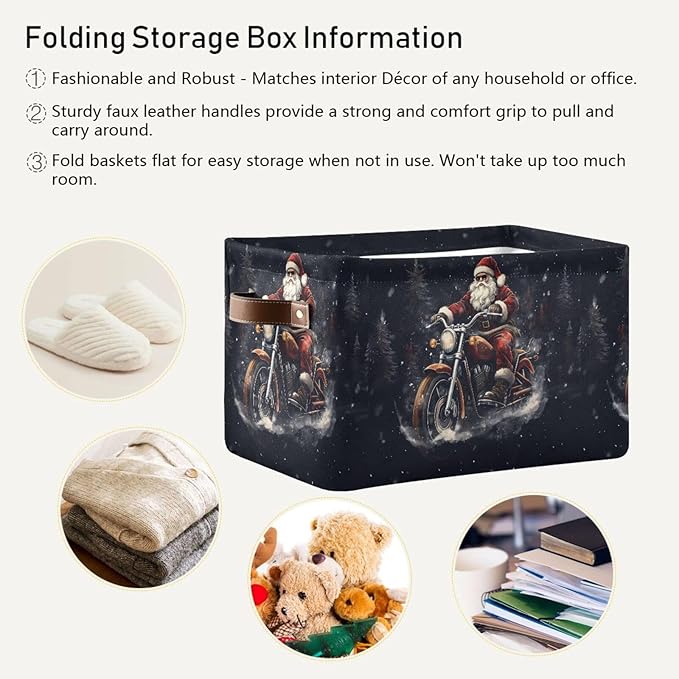 ALAZA Black Santa Claus Tree Christmas Foldable Storage Box Storage Basket Organizer Bins with Handles for Shelf Closet Living Room Bedroom Home Office 1 Pack