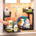 ZELOREA Under Sink Organizer, Heavy-Duty & Rust-Resistant Carbon Steel Metal, 2 Tier Pull Out Under Bathroom Sink Storage, Adjustable Height (13.8" -16.9"), Organizer for Kitchen Cabinet(2PCS,Black)