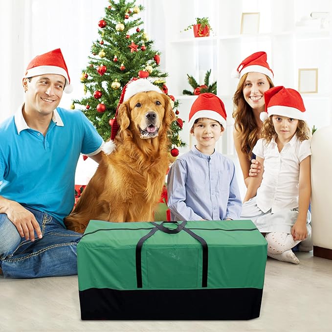 Christmas Tree Storage Bag - Fits Up 8 Ft Tall Artificial Trees - Heavy Duty Holiday Storage bag with Durable Reinforced Handles & Zipper & Transparent Pocket - 600D Oxford Container, Green