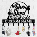 Personalized She Shed Metal Keys Hooks,Custom Name Metal She Shed Keys Hooks,Black Metal She Shed Wall Home Storage Decorative Keys Hooks,Key Holder Hooks for Wall (Style I)