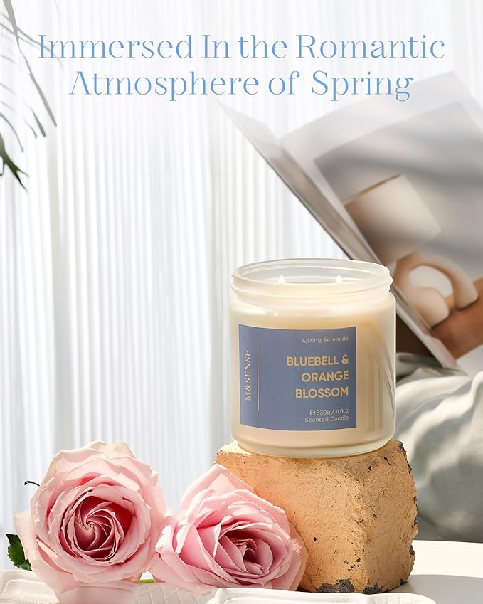 M&SENSE Bluebell Orange Blossom Scented Candle - 11.6oz Natural Soy Wax 70-Hour Burn Time Long Lasting Non Toxic 2 Wick Candle for Home Decor Birthday Gifts Easter Supplies