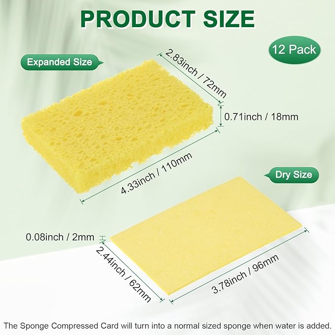 M METERXITY 12-Pack Kitchen Sponges, Condense Eco Cellulose Non-Scratch Scrub Heavy Sponge for Kitchen/Household/Bathroom, Clean Tough Messes Dish Scrubber [Yellow]