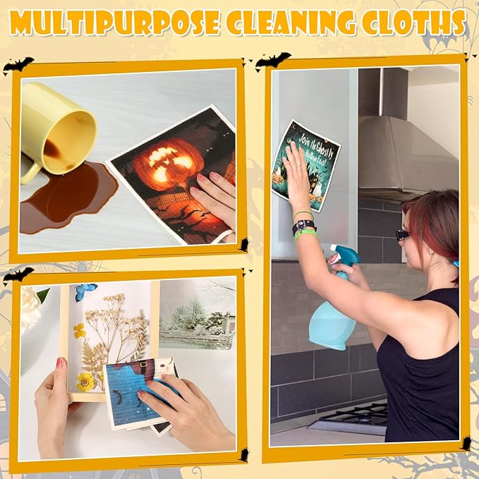 Lucomb 8 Pack Halloween Swedish Dishcloths Reusable, Kitchen Sponges Soft Absorbent Dish Towels Swedish Dish Cloths Washable Decorative for Kitchen Washing Dishes Bathroom Office Hand Towel Cleaning