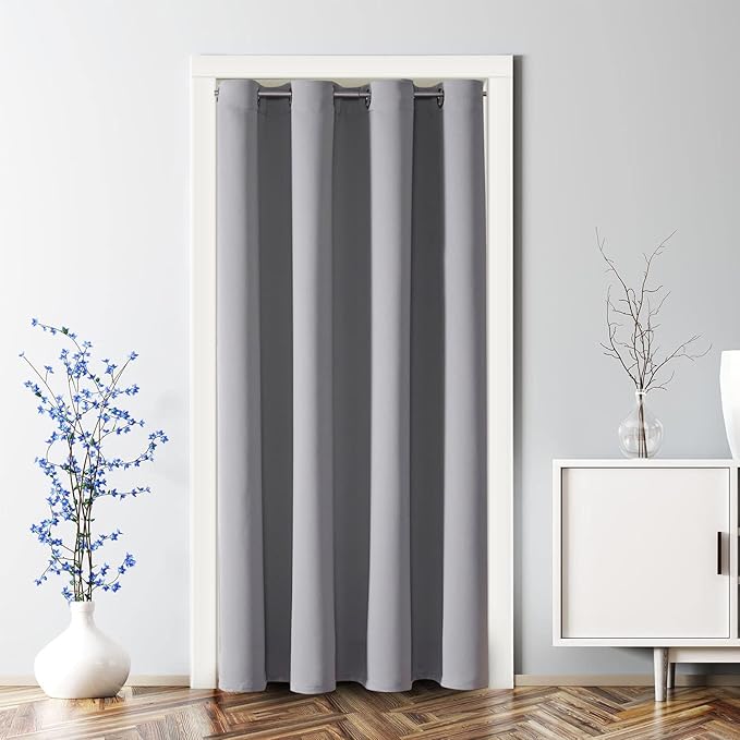 ChrisDowa Blackout Door Curtains for Doorway Privacy, Grommet Closet Curtains for bedroom closet door, Thermal Insulated Temporary Doorway Cover Room Divider Drapes (1 Panel, Light Grey, 52 x 80 Inch)