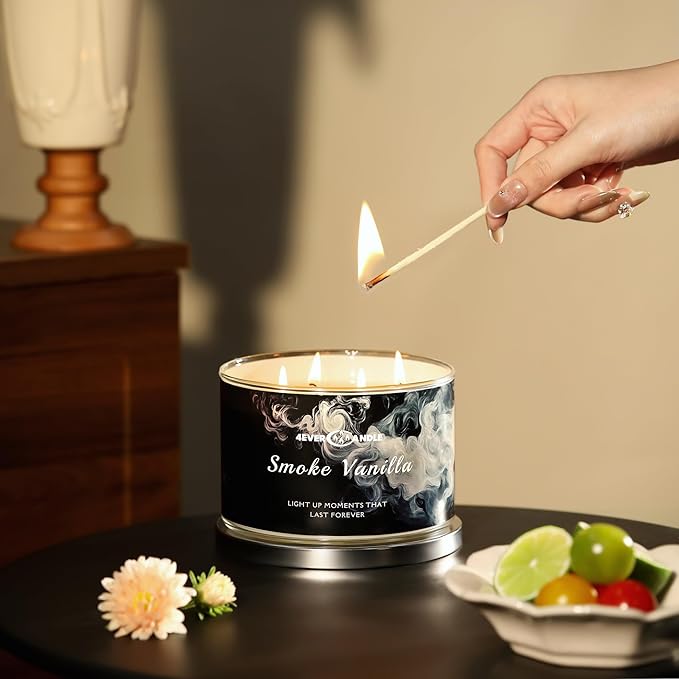 4EVER Scented Candles | 4-Wick 18oz Soy Wax Candle | Up to 50Hrs Clean Burn | Aromatherapy Candles for Home Scented | Gifts for Women & Mom, Smoke Vanilla