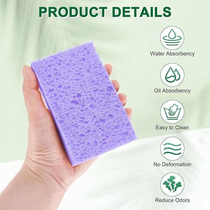 M METERXITY 12-Pack Kitchen Sponges, Condense Eco Cellulose Non-Scratch Scrub Heavy Sponge for Kitchen/Household/Bathroom, Clean Tough Messes Dish Scrubber [Purple]