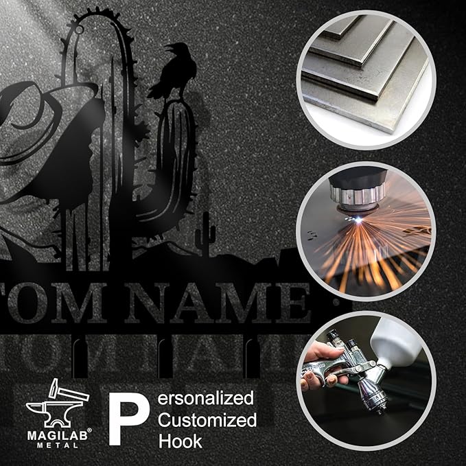 Personalized Custom Name Cactus Wall Keys Hooks,Metal Cactus Art Clothes Hooks,Metal Cactus Lover Wall Home Storage Decorative,For Front Door, Hallway, Kitchen, Bedroom,Keys,Hats (Style F)