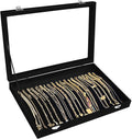 Necklace Organizer Box Premium 20 Hooks Velvet Necklace Display Jewelry Tray with Transparent Lid Jewelry Necklace Display Box for Necklace Pendants Suitable for Women and Girls (Black)