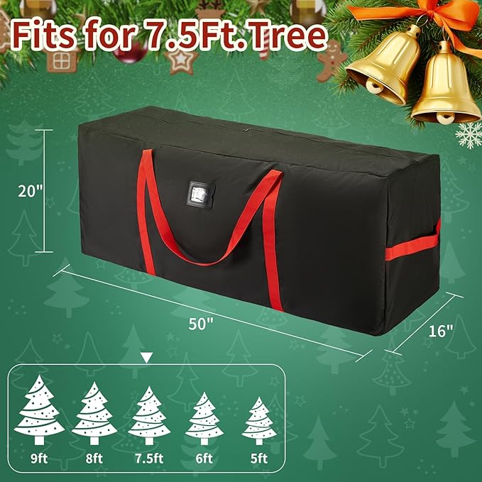 Christmas Tree Storage Bag, Fits Up to 7.5ft Tall Christmas Tree, Heavy-Duty 600D Waterproof Oxford, Durable Handles & Zipper, Holiday Xmas Storage Bag, Protects Christmas Tree and Holiday Ornaments