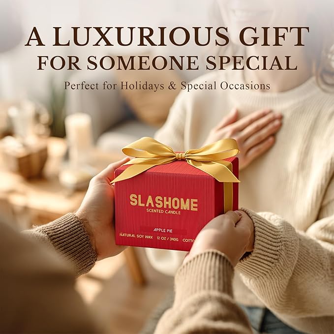 Apple Pie Scented Candle, Luxury Large 3 Wick Soy Candle 12 Oz, 60+ Hour Long Lasting Clean Burn, Elegant Aromatherapy Home Decor, Housewarming & Birthday Gift for Men & Women