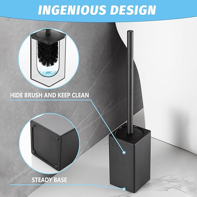 Kelirol Toilet Brush and Holder Black for Bathroom Storage and Organization,Square Deep Cleaning Black Toilet Brush for Bathroom