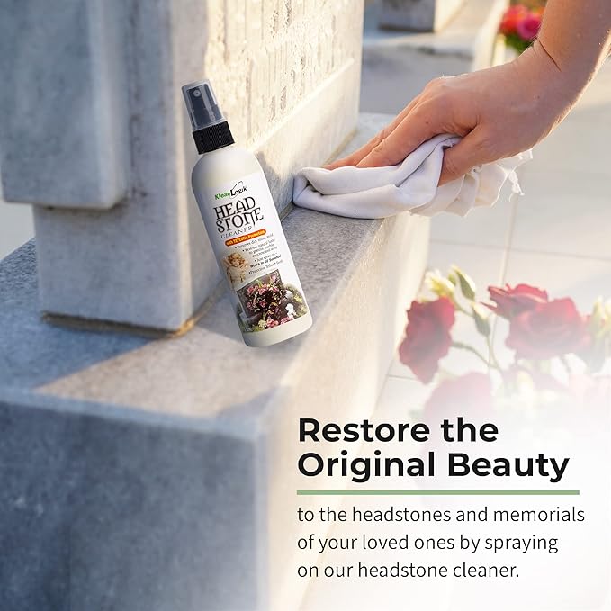 KleanLogik Headstone Cleaner For Graves & Memorials, Tombstone Cleaner Solution Removes Dirt & Plant Growth To Restore Natural Luster To Granite, Marble, Slate, Concrete, Limestone & Stone, 2-Pack