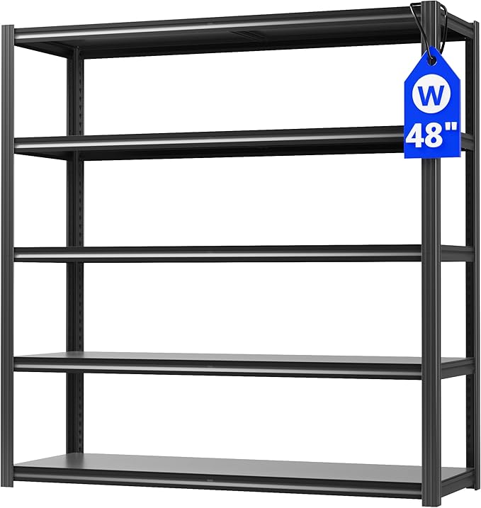 VDEVY 48" W Garage Shelving Heavy Duty 3030Lbs Storage Shelf 5 Tier Adjustable Shelving Units Metal Garage Storage Shelves for Basement, Commercial, Warehouse, Industrial, 72" H x 48" W x 24" D,