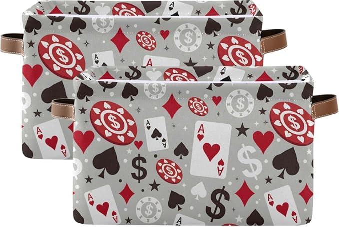 ALAZA Poker Card Gray Polka Dot Foldable Storage Box Storage Basket Organizer Bins with Handles for Shelf Closet Living Room Bedroom Home Office 1 Pack