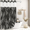 No Hook Black and White Striped Shower Curtain with Liner, Abstract Modern Minimalist Geometric Decor Bathroom Curtains, Hotel Style Waterproof Fabric Shower Curtain with Top Sheer Window, 71x74 Inch