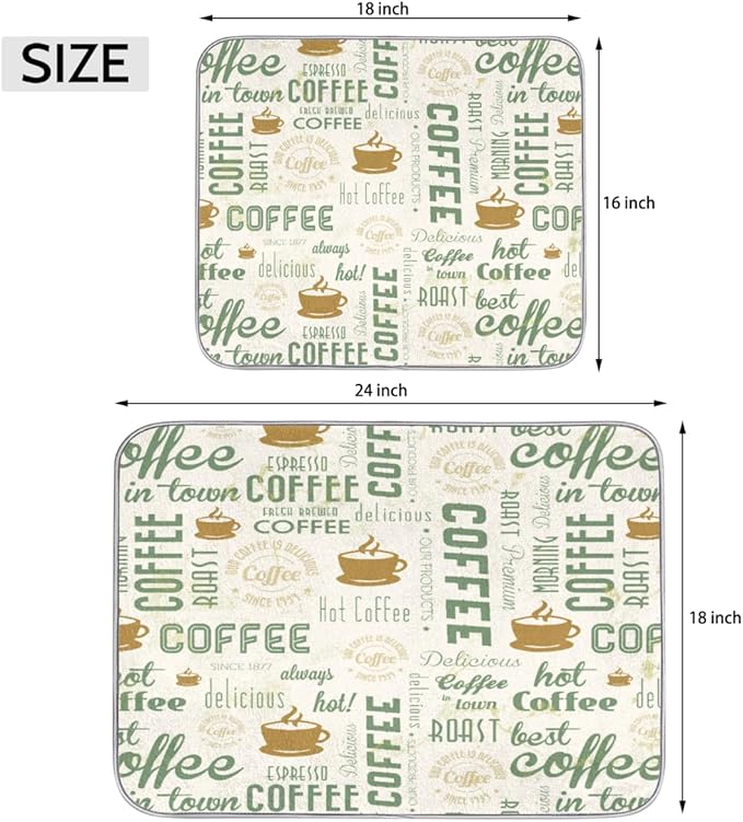 Hexteria Dish Drying Mat for Kitchen Counter, Absorbent Coffee Bar Mat, Dish Drainer Rack Mat, Green