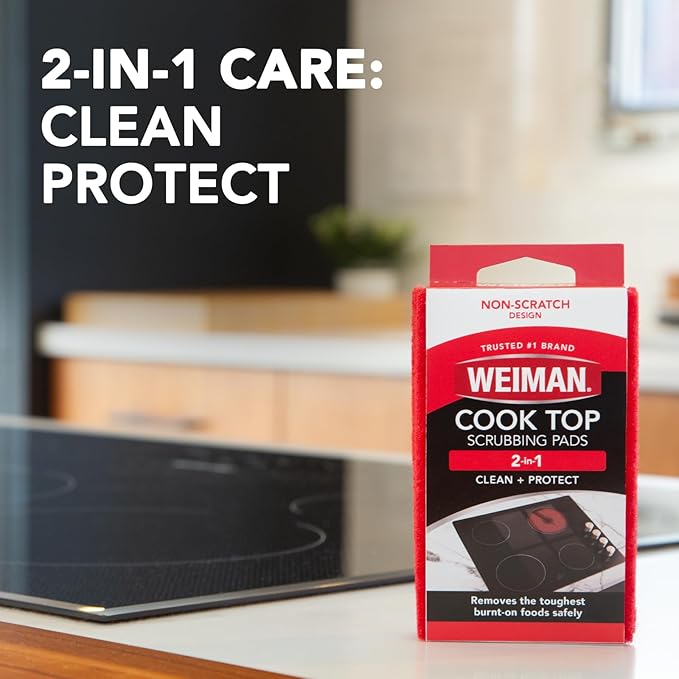 Weiman Cook Top Scrubbing Pads, 3 Count, 2 Pack Cuts Through the Toughest Stains - Scrubbing Pads Carefully Wipe Away Residue