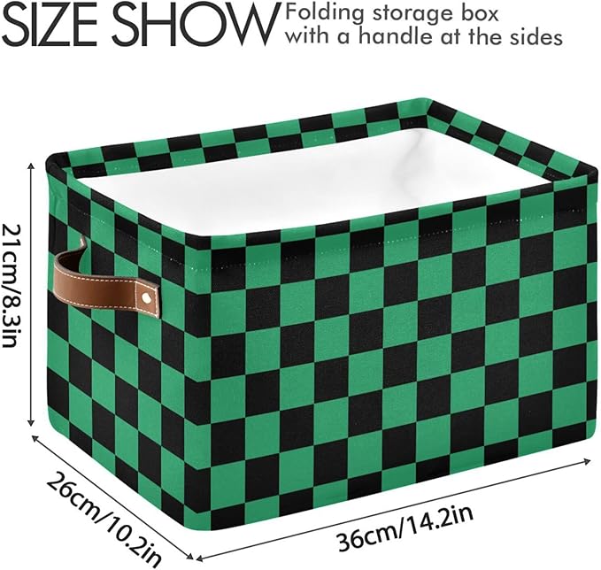 ALAZA Black Green Checkered Foldable Storage Box Storage Basket Organizer Bins with Handles for Shelf Closet Living Room Bedroom Home Office 1 Pack