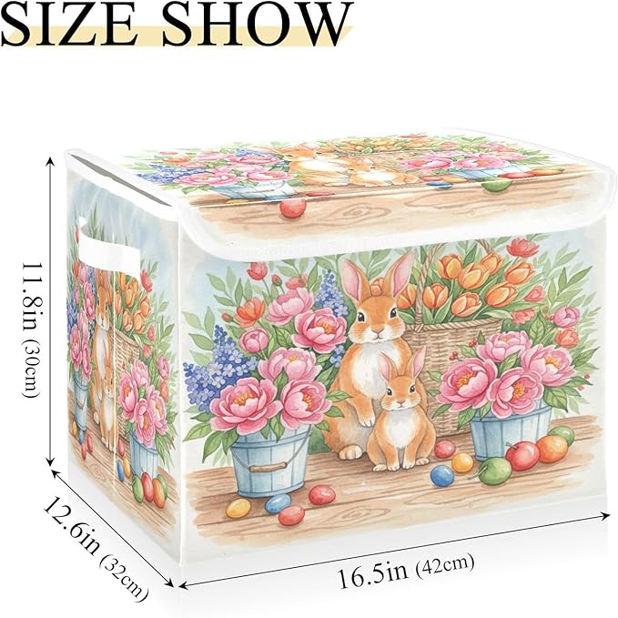 senya Easter Baskets Collapsible Storage Bins with Lids, Rabbits Eggs F Storage Boxes Clothes Baskets for Organizing