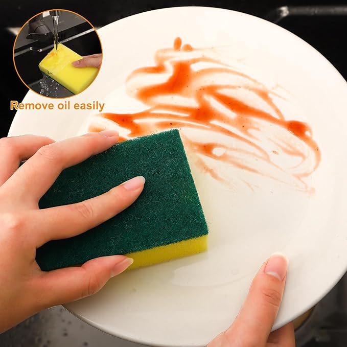 Ovveroche 50 Pcs Individually Wrapped Sponges, Uncompressed Non Scratch Scrouing Sponges for Household Cleaning Dishes Kitchen Airbnb Apartment Car Bike Green