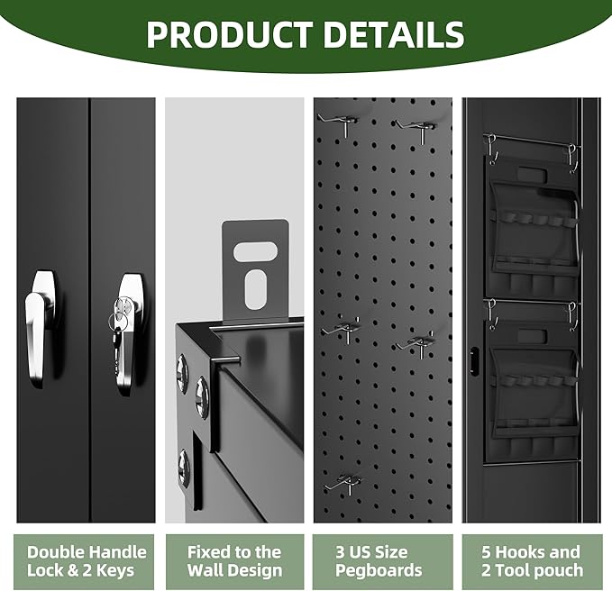 Black Metal Garage Cabinets with Wheels, 72.05” Lockable Rolling Storage Tool Cabinet with Wheels with Shelves&Pegboard&Hooks for Home Utility Room Warehouse, Assembly Required, Black