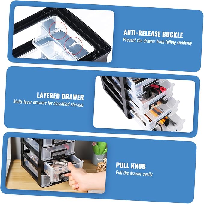 DOITOOL 4 Tier Plastic Drawer Type Closet Plastic Home Office Storage Organizer Makeup Organizer Storage Station Cubes Cosmetics Jewelry Box for Bathroom Dorm Desk Office