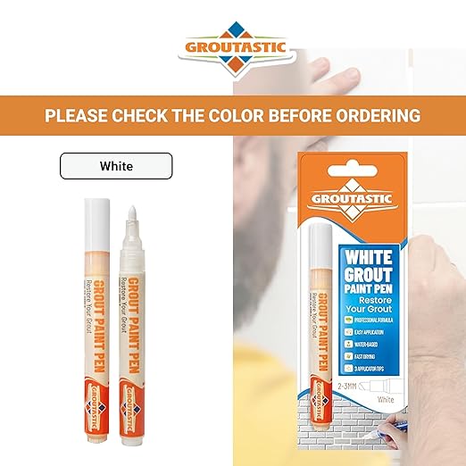 White Grout Paint Pen – Tile Grout Colorant & Sealer Marker, Quick-Dry, 3 Adjustable Tips (2-3 mm), Ideal for Bathroom, Shower, Kitchen Tiles – Restores Grout Lines