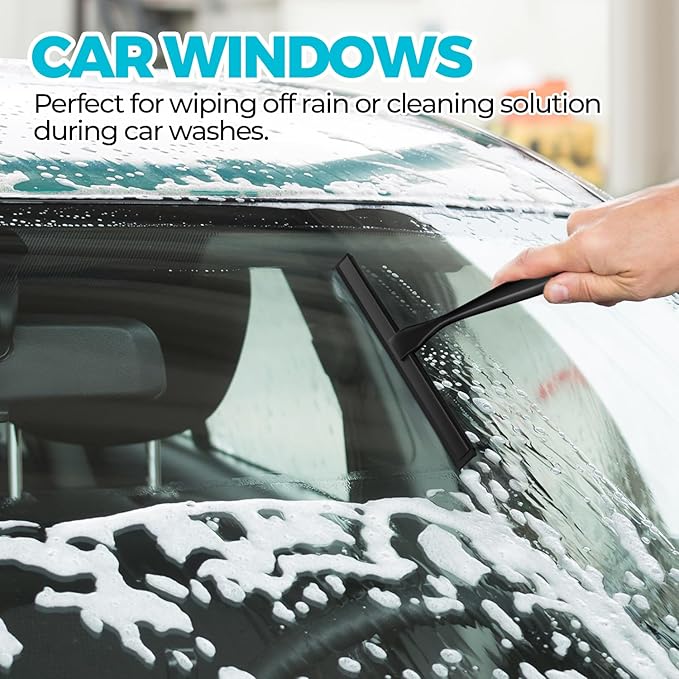 ALFLOD 12-Inch All-Purpose Shower Squeegee for Shower Doors, Tile Shower Walls, Bathroom, Window, Glass and Car Windshield, Mirrors and Kitchen-Stainless Steel, Black