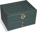 GUOER Jewelry Box for Women Girl Wife 3 Layers Large PU Leather Jewelry Organizer Storage Case with Two drawers Display for Earrings Bracelets Rings Watches (Hunter Green)