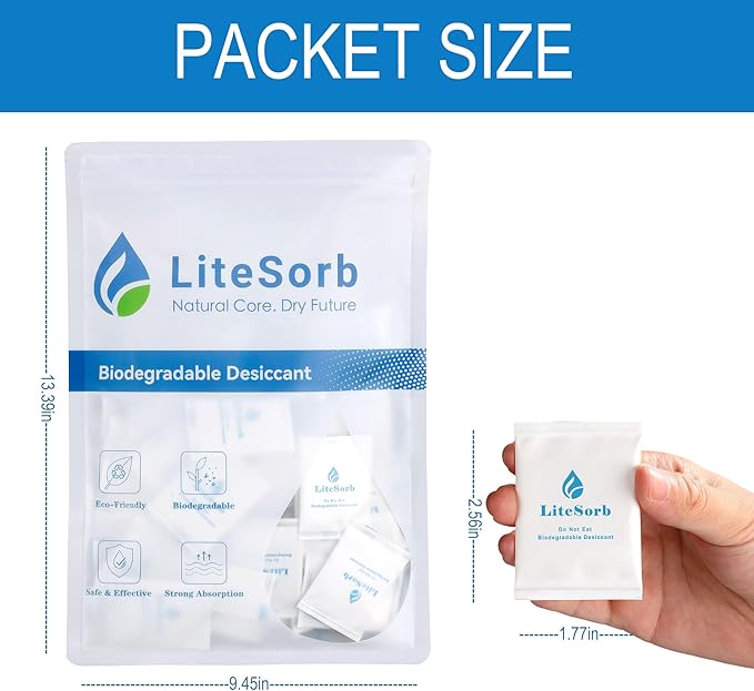 Natural Moisture Absorbers, Premium Moisture Absorption Desiccants Safe for Food, Luxury, Collectibles, Handbags, Shoes, Camera, Guitar Eco-Friendly & Biodegradable(2g x 100pcs)
