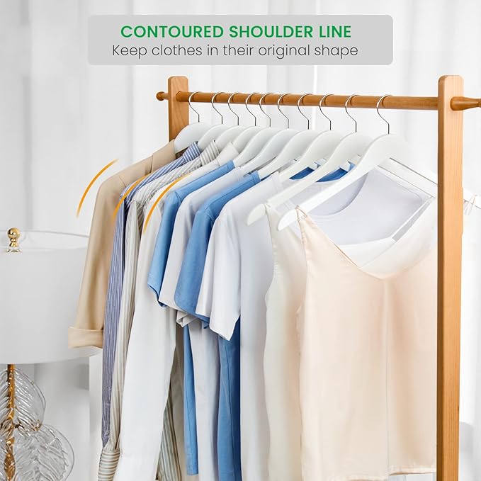 Nature Smile Wooden Coat Hangers Wood Shirt Dress Jacket Clothes Hangers with Extra Smooth Finish, 360 Degree Swivel Hook(10pcs White)