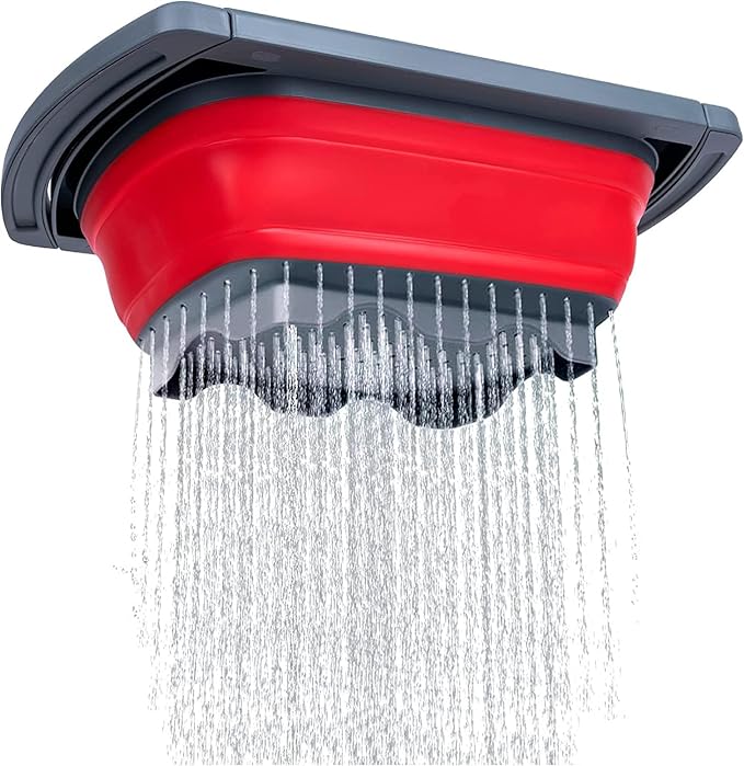 Collapsible Colander Strainer with Extendable Handles - Over the Sink Vegetable/Fruit Colanders Strainers for Kitchen, Capacity of 6 quart (Red)