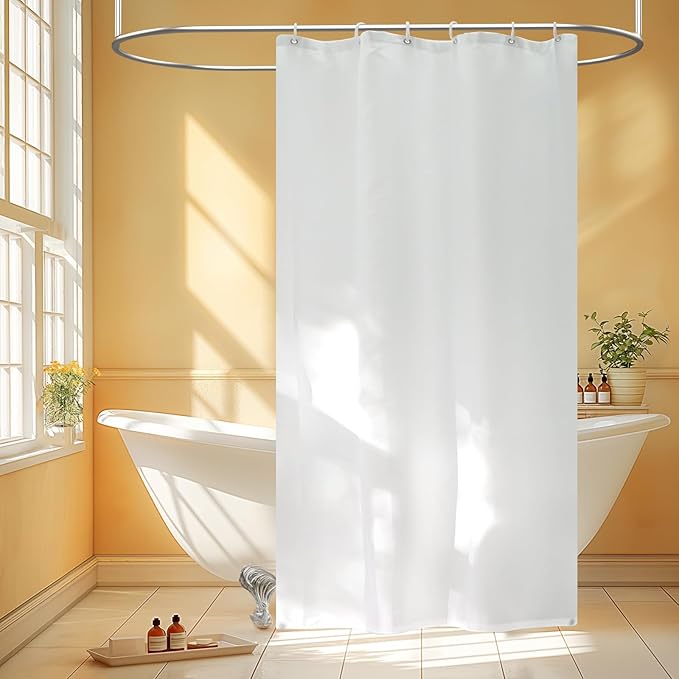 Waterproof Fabric Stall Shower Curtain Liner with 2 Large Magnets, 36 x 72 inch Half Size Cloth Shower Liner Washable, Narrow White Lightweight Bath Curtain for Single Stall