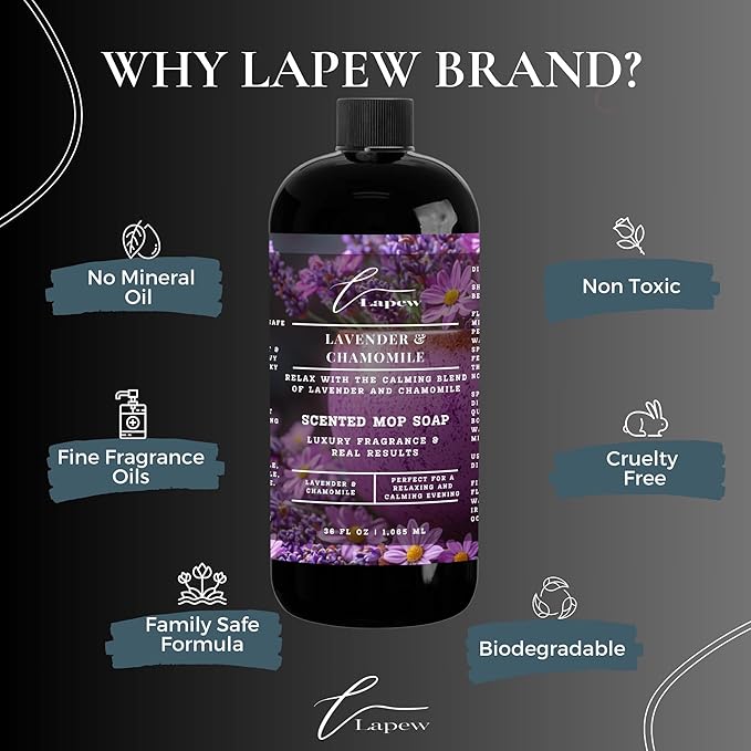 Lapew Lavender Chamomile Scented Mop Soap Concentrate 36 oz | Premium Fragranced Floor Cleaner | Streak-Free | Hard Floor Cleaning Solution | Eco Friendly | Made in USA