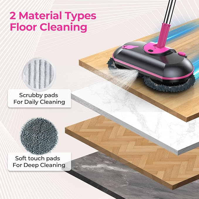 ScrubWiz Cordless Electric Spin Mop with Water Sprayer, Self-Propelled Floor Cleaner for Hardwood & Tile, Quiet Cleaning, Adjustable Handle, 2500mAh Long-Lasting Battery, 300ml Tank