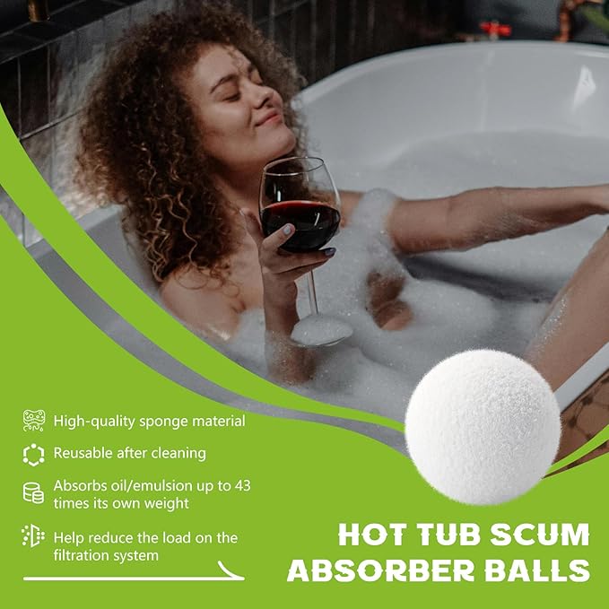 4 Pack Scum Absorber Balls for Spas Hot Tub, 3 Inch Hot Tub Scum Absorber Ball, Reusable Pool Sponge Oil Scum Absorber, Hot Tub Spa Accessories, Keep Water Clean and Clear, Prolongs Filter Life