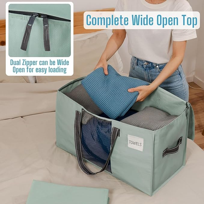 VENO 6 Pack Moving Bags, Christmas Storage Bins, Moving Boxes Alternative, Comforter and Blanket Storage Bags, College Dorm Packing Supplies, Foldable Heavy-Duty Tote (Light Green Matte, 6 Pack)