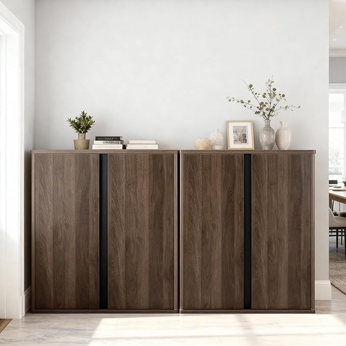 63" Sideboard Buffet Cabinet with Storage Modular Accent Display Kitchen Storage Cabinet Wood Coffee Bar Console for Living Room, Hallway, Kitchen, Dining Room,Walnut